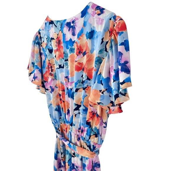 Nicole Miller Maxi Dress Large Faux Wrap Floral Flutter Sleeve V-Neck - Picture 6 of 15